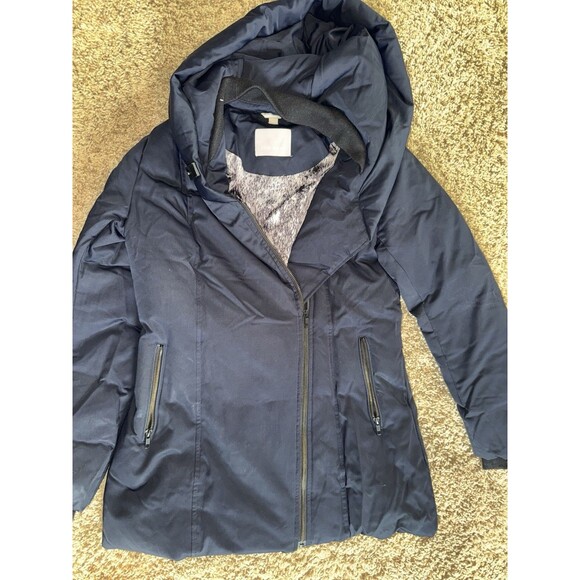 Soia And Kyo Down Coat Puffer Jacket Long Navy Medium - Picture 1 of 8